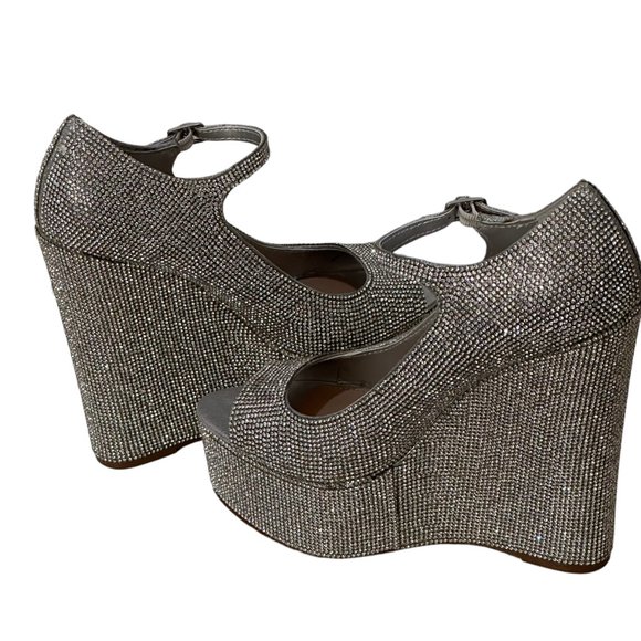 (9-228) Steve Madden Silver Rhinestone Platform Wedge Heels - Picture 14 of 14